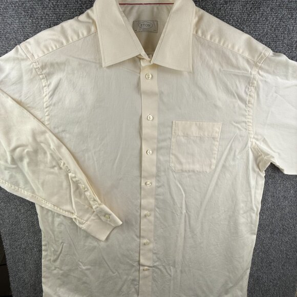 Eton Classic 17.5 Yellow Button Up Shirt Long Sleeve Men Cotton Sweden Designer - Picture 2 of 16